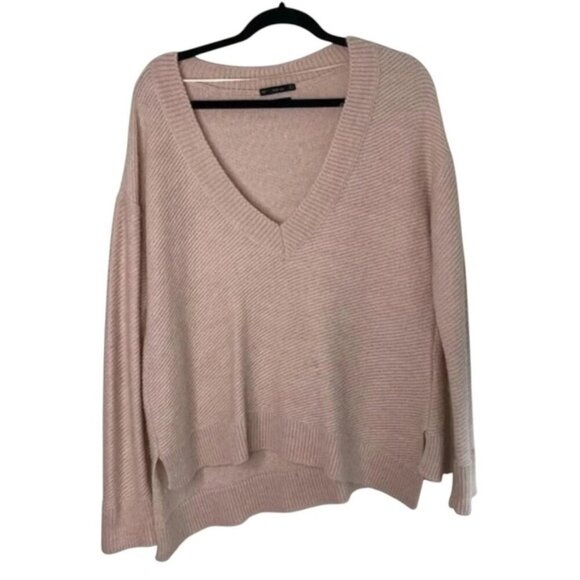 Zara Women's Sweater Chevron Knit V-neck Asymmetrical Hem Long Sleeve Pink S - Picture 2 of 16